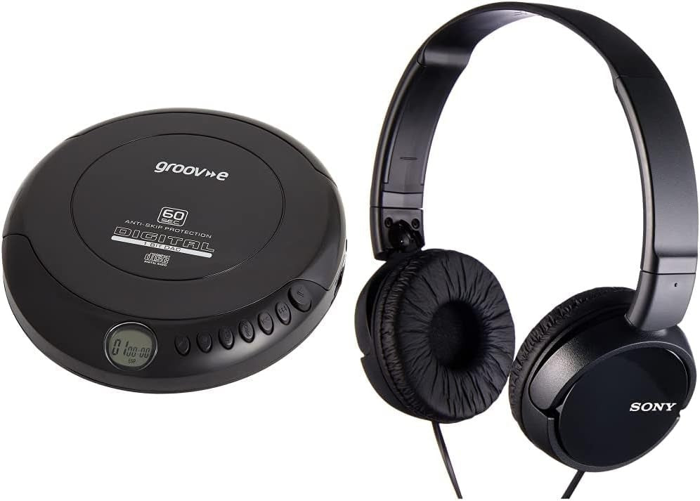 Portable CD Player Anti Skip LCD 20 Track Memory + Overhead Headphones - Kwikley