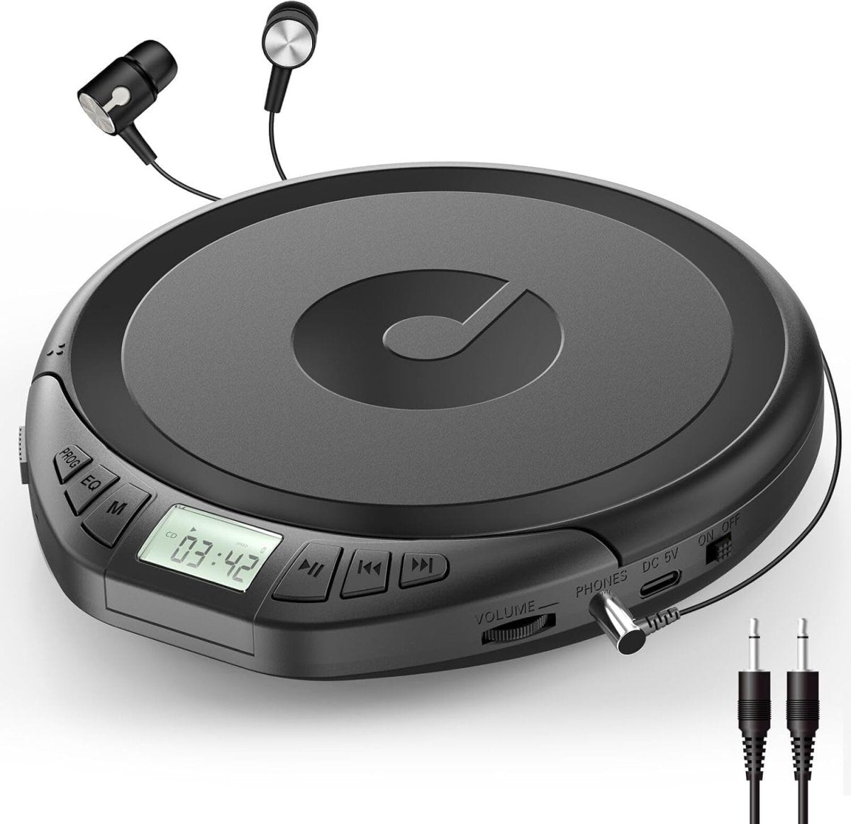 Portable CD Player Anti Skip LCD MP3 PROG Memory Headphones Black - Kwikley