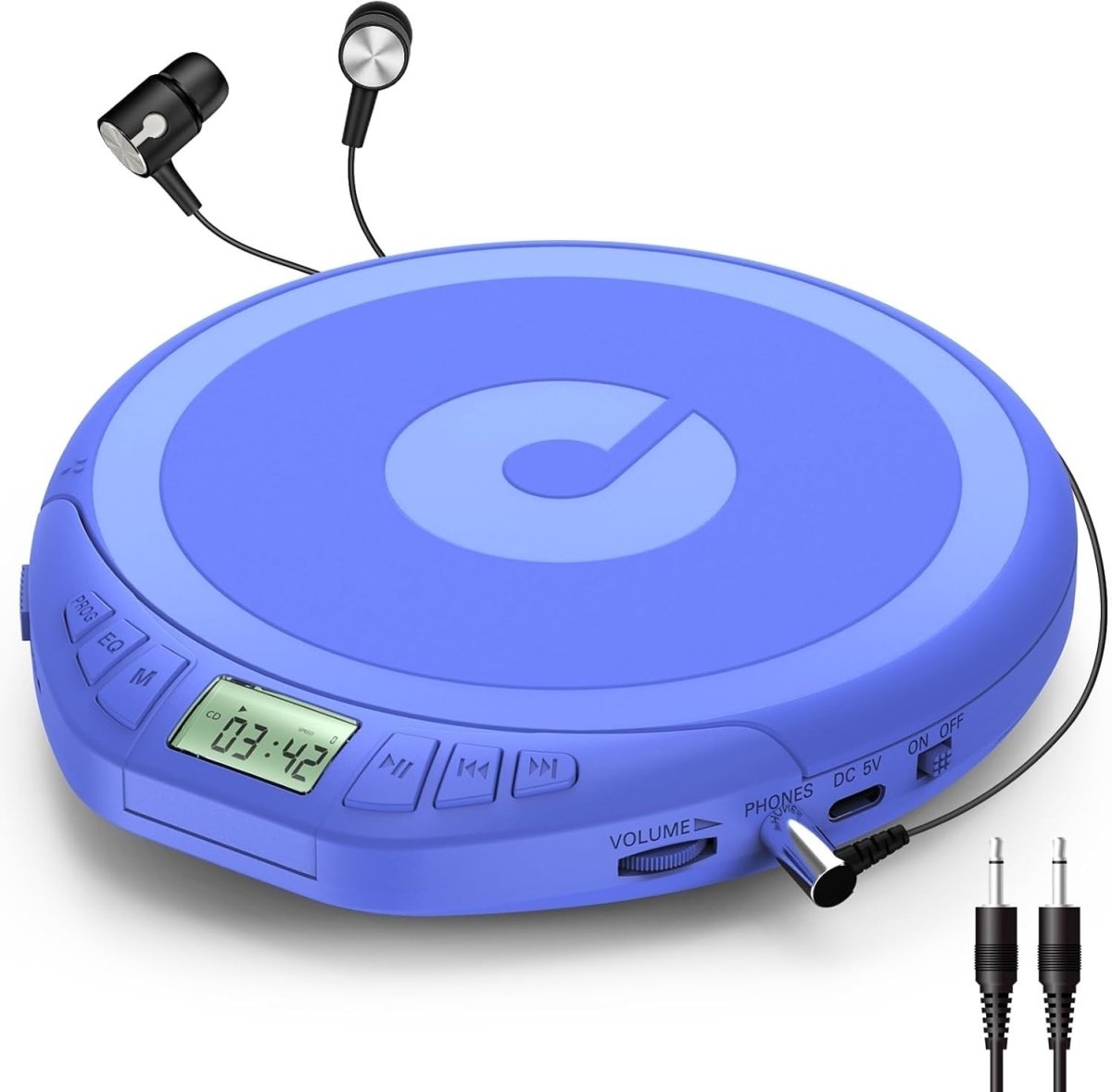 Portable CD Player Anti Skip LCD MP3 PROG Memory Headphones Blue - Kwikley