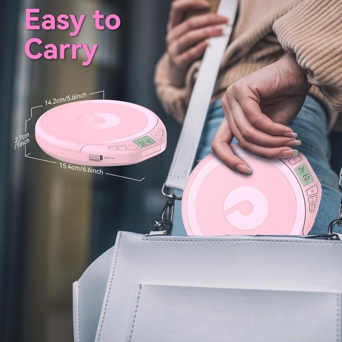 Portable CD Player Anti Skip LCD MP3 PROG Memory Headphones Pink - Kwikley