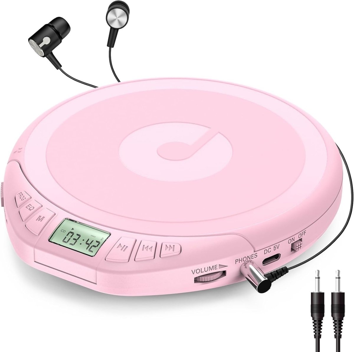 Portable CD Player Anti Skip LCD MP3 PROG Memory Headphones Pink - Kwikley