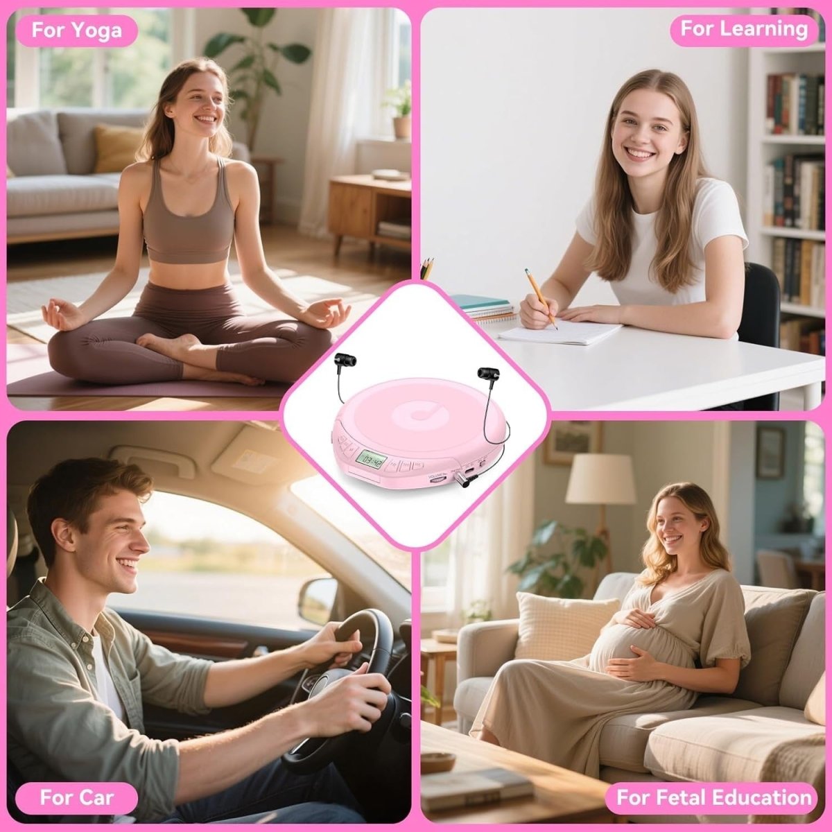 Portable CD Player Anti Skip LCD MP3 PROG Memory Headphones Pink - Kwikley