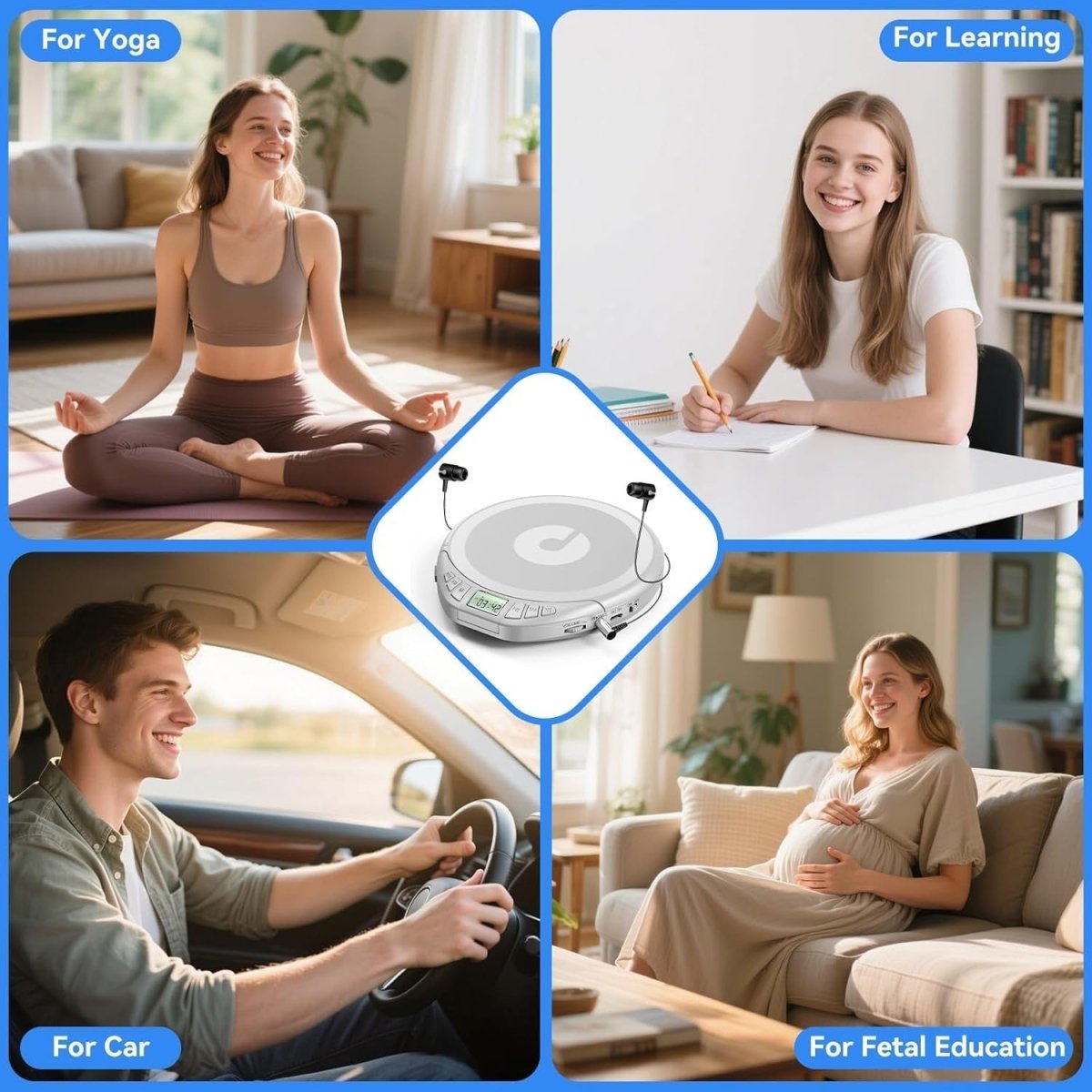 Portable CD Player Anti Skip LCD MP3 PROG Memory Headphones Silver - Kwikley