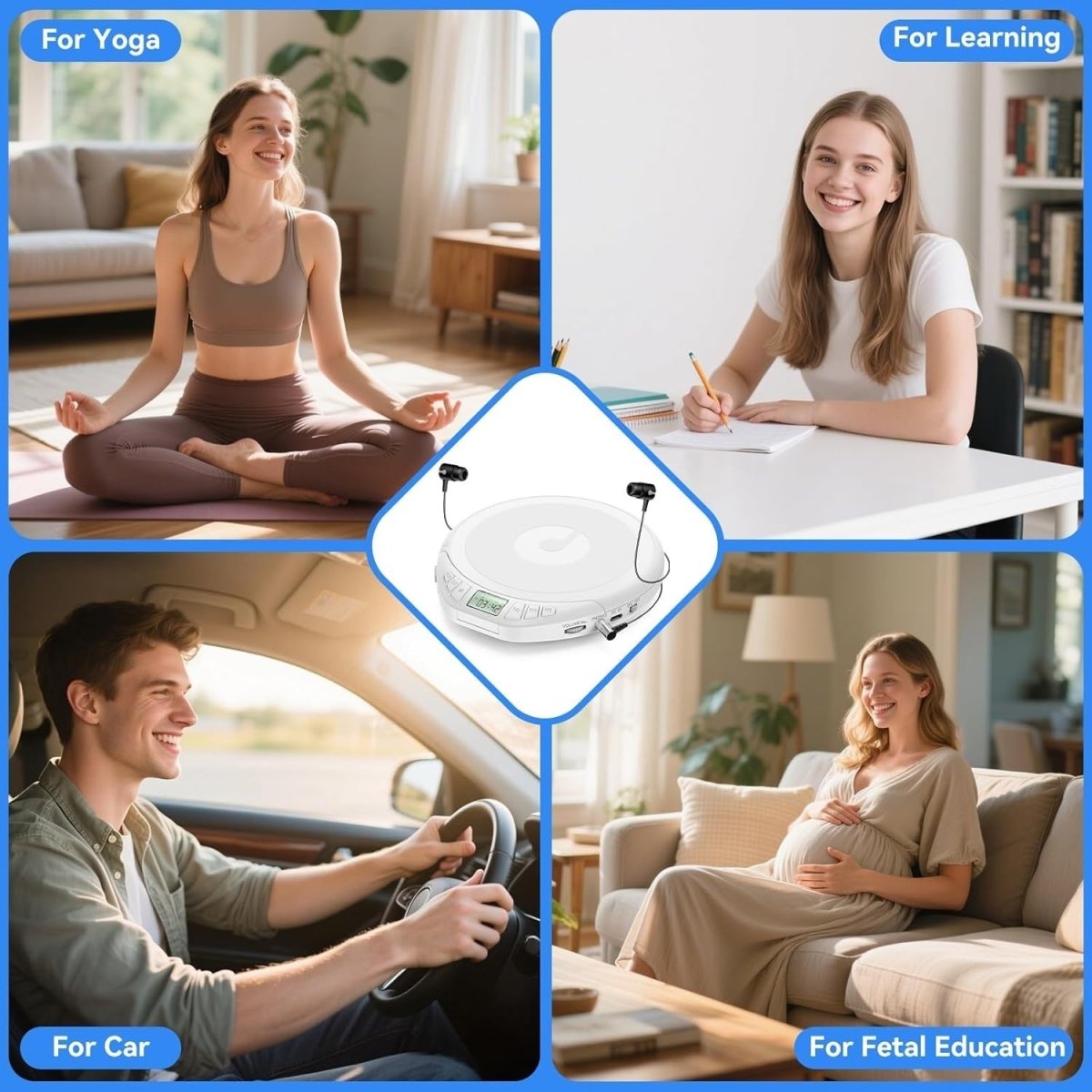 Portable CD Player Anti Skip LCD MP3 PROG Memory Headphones White - Kwikley