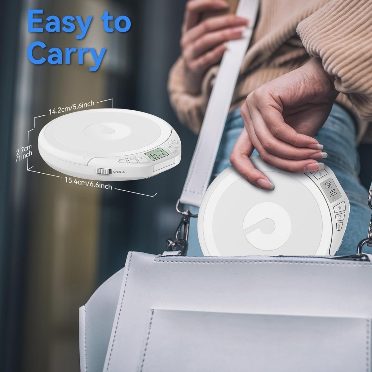 Portable CD Player Anti Skip LCD MP3 PROG Memory Headphones White - Kwikley
