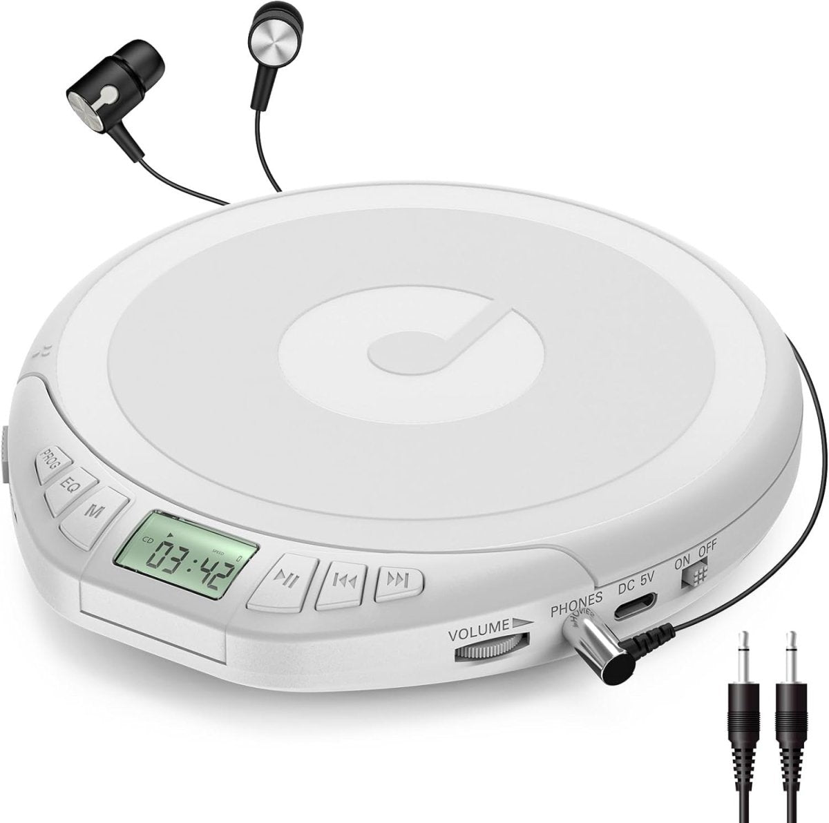 Portable CD Player Anti Skip LCD MP3 PROG Memory Headphones White - Kwikley