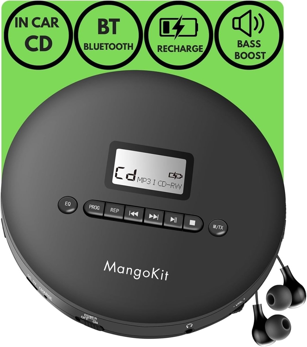 Portable CD Player Bluetooth 5.3 Anti Skip MP3 Rechargeable AUX - Kwikley