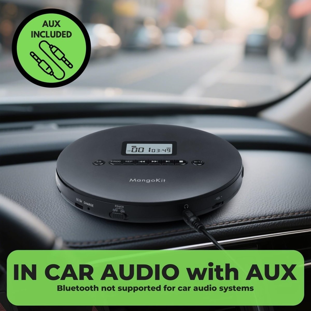 Portable CD Player Bluetooth 5.3 Anti Skip MP3 Rechargeable AUX - Kwikley