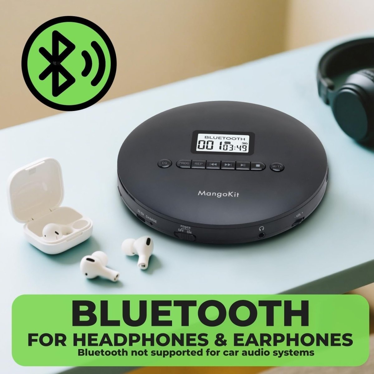 Portable CD Player Bluetooth 5.3 Anti Skip MP3 Rechargeable AUX - Kwikley