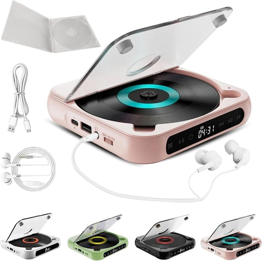 Portable CD Player Bluetooth 5.3 Anti Skip Rechargeable AUX Pink - Kwikley
