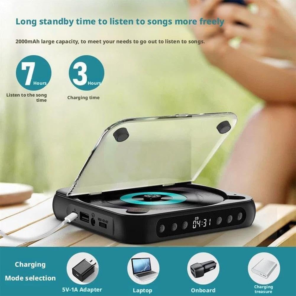 Portable CD Player Bluetooth 5.3 Rechargeable Anti Skip AUX - Kwikley