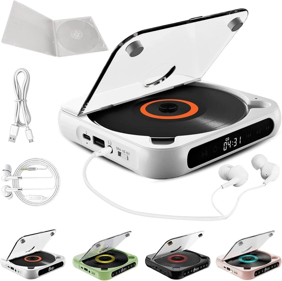 Portable CD Player Bluetooth 5.3 Rechargeable Anti Skip AUX White - Kwikley