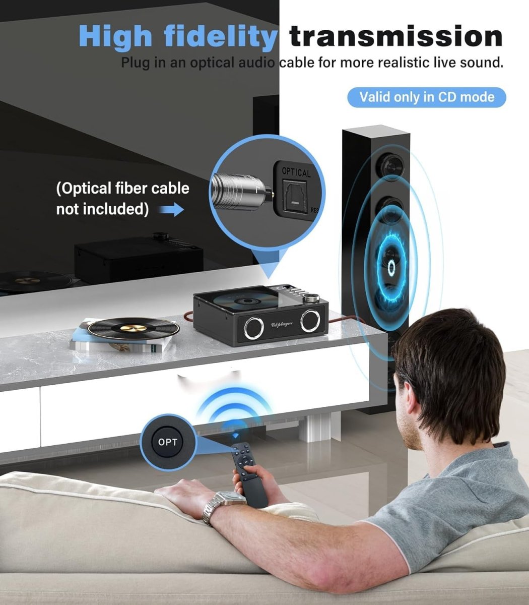 Portable CD Player Bluetooth 5.3 Rechargeable Speakers USB TF AUX Black - Kwikley