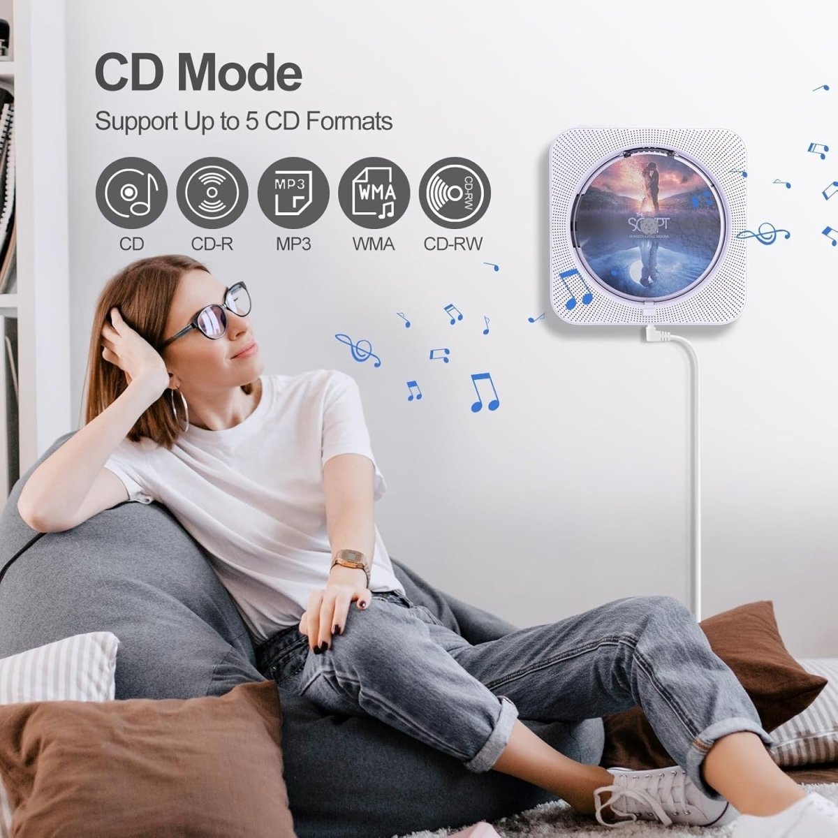 Portable CD Player Bluetooth Dual Speakers Remote LCD Wall Mount - Kwikley