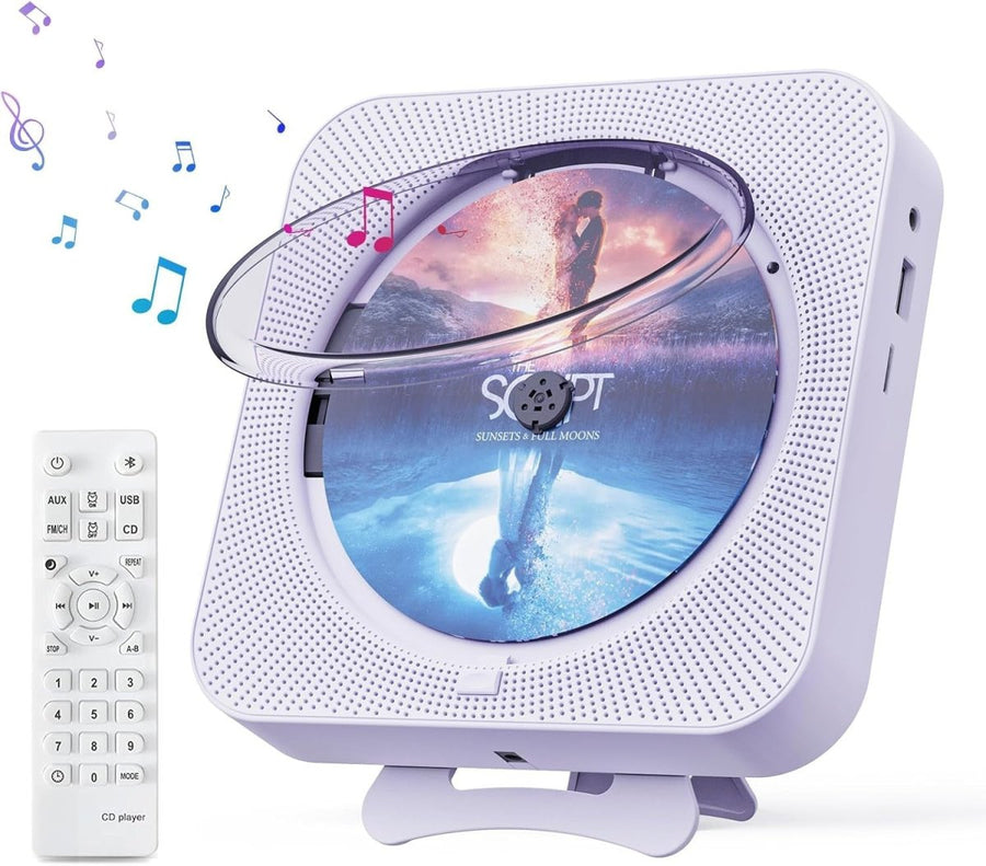 Portable CD Player Bluetooth Dual Speakers Remote LCD Wall Mount - Kwikley