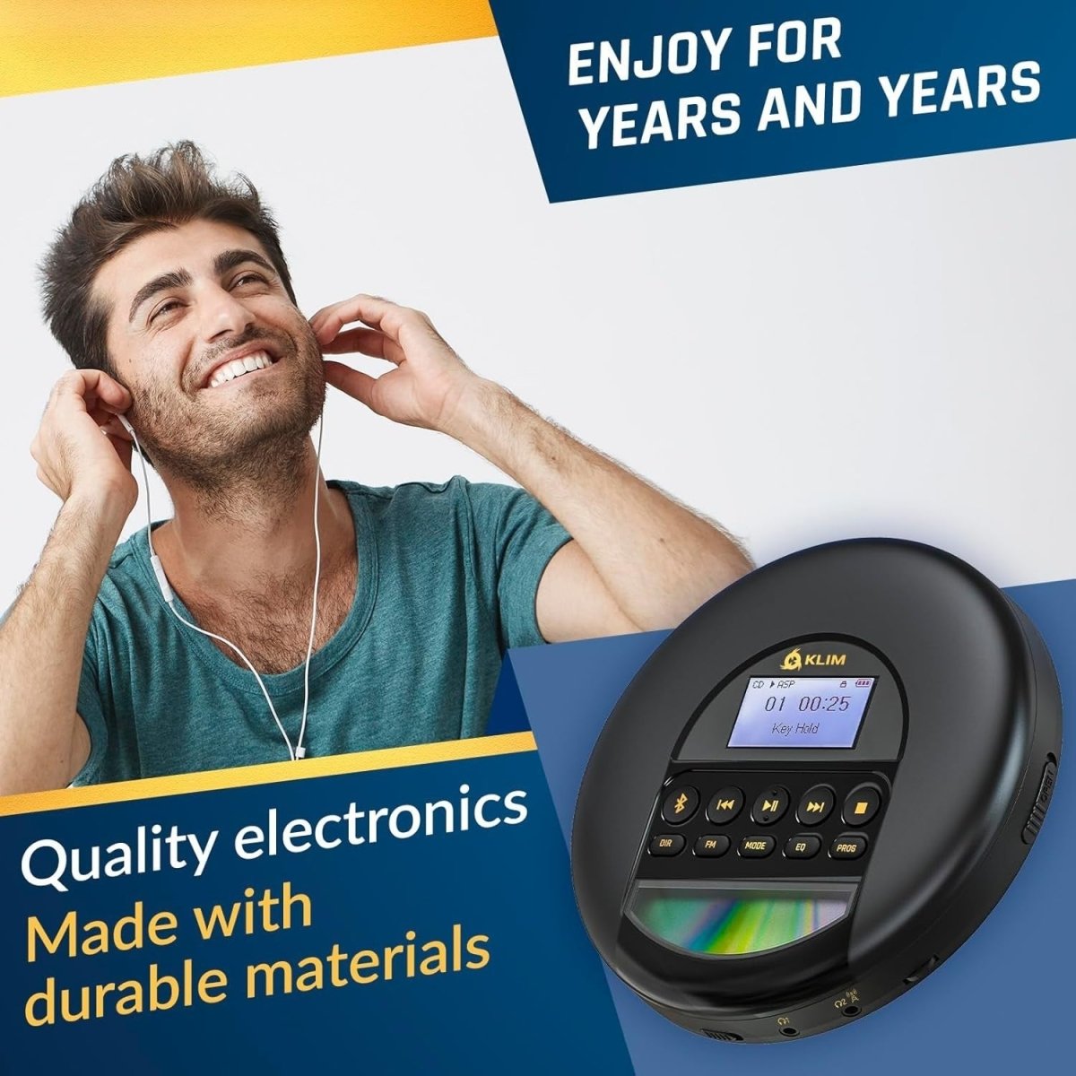 Portable CD Player Bluetooth FM Radio TF Card Anti Skip Headphones - Kwikley