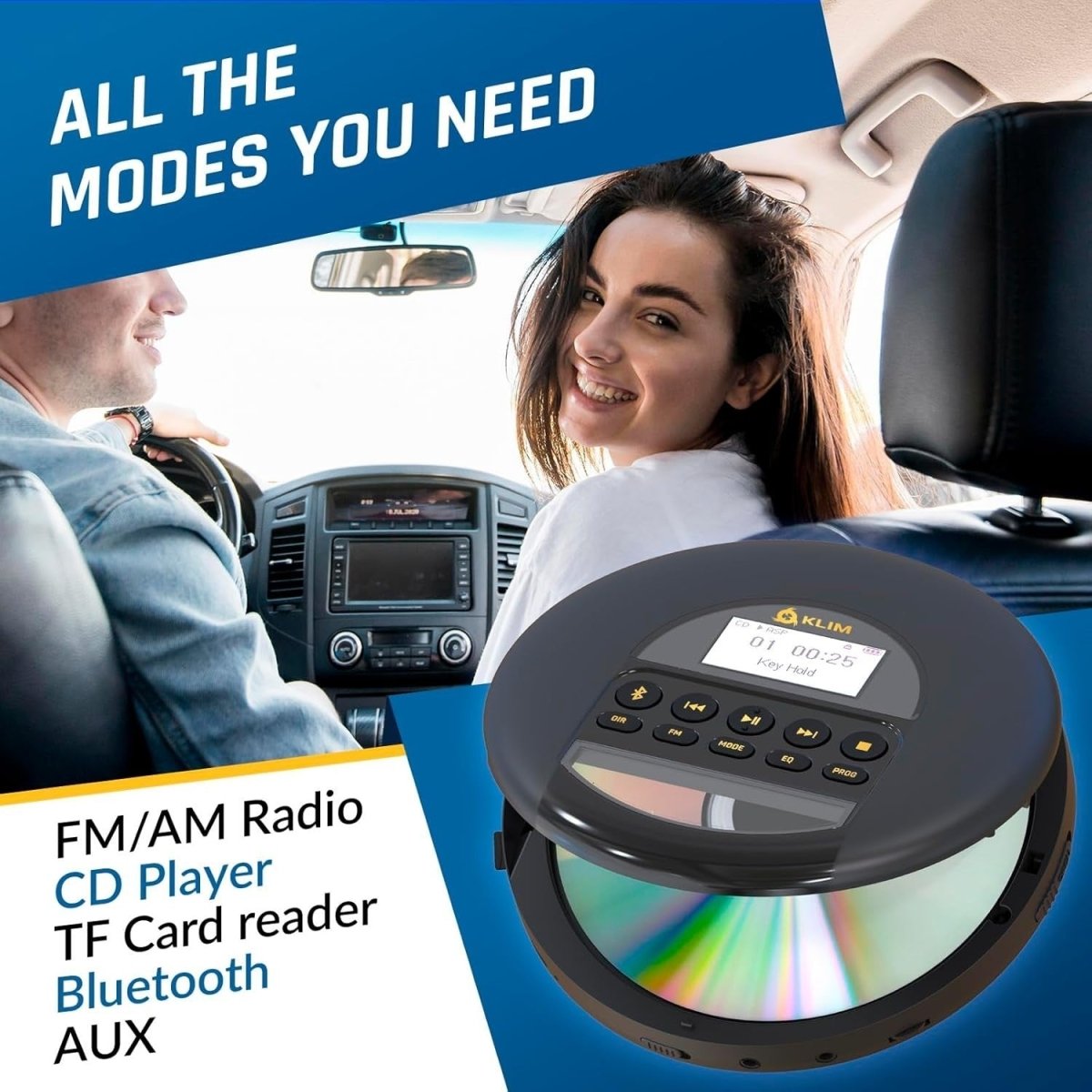 Portable CD Player Bluetooth FM Radio TF Card Anti Skip Headphones - Kwikley