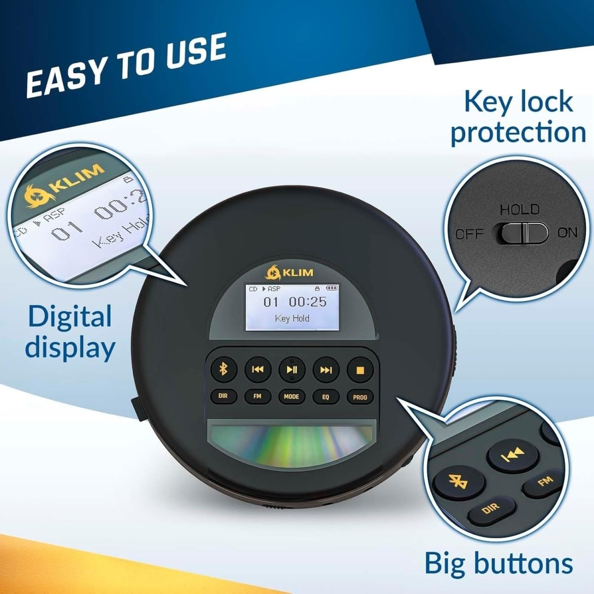Portable CD Player Bluetooth FM Radio TF Card Anti Skip Headphones - Kwikley