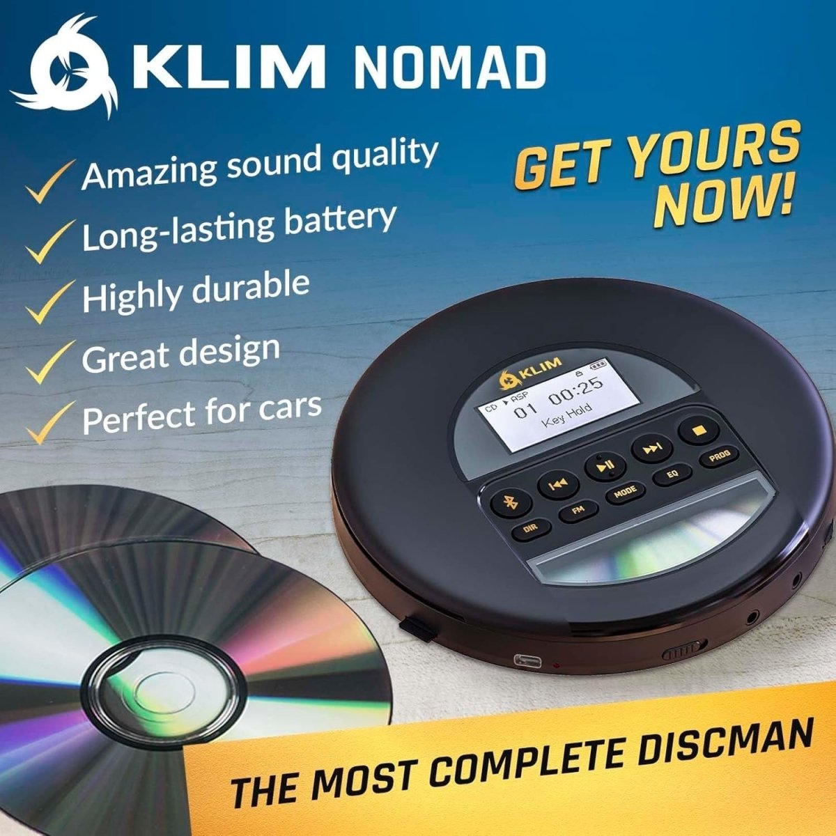 Portable CD Player Bluetooth FM Radio TF Card Anti Skip Headphones - Kwikley