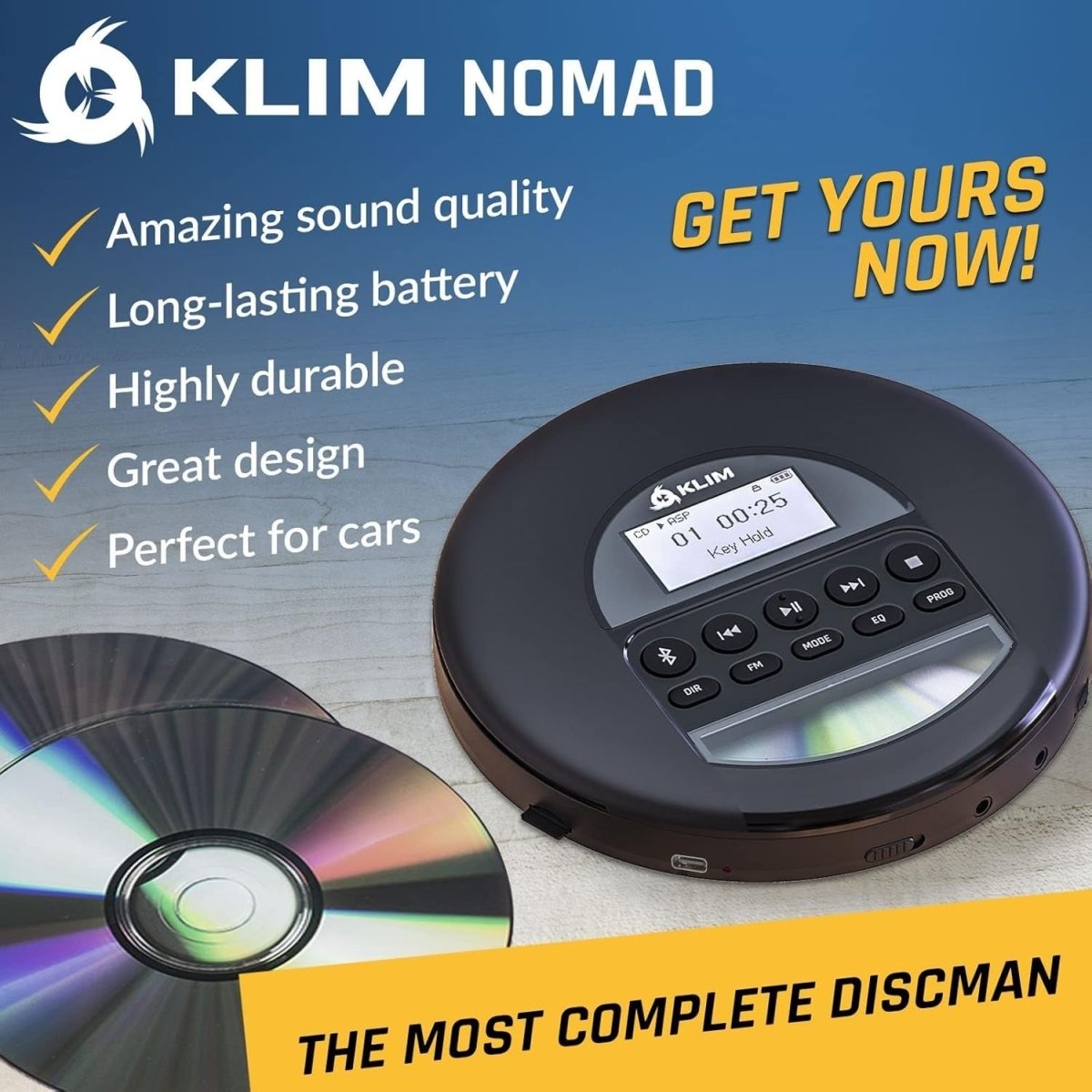 Portable CD Player Bluetooth FM Radio TF Card Rechargeable w/ Headphones - Kwikley