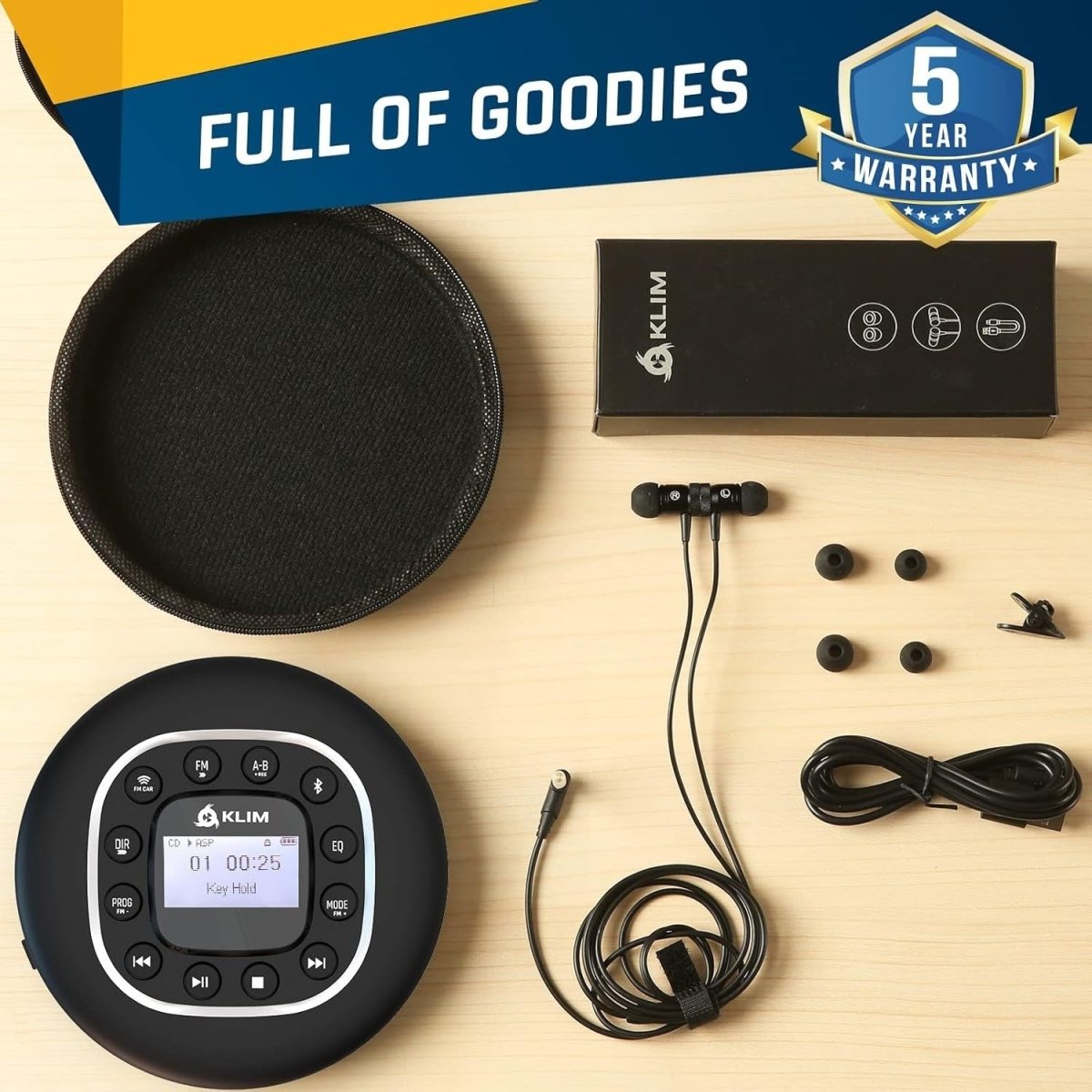 Portable CD Player Bluetooth FM Transmitter SD AUX Anti Skip Car Use - Kwikley