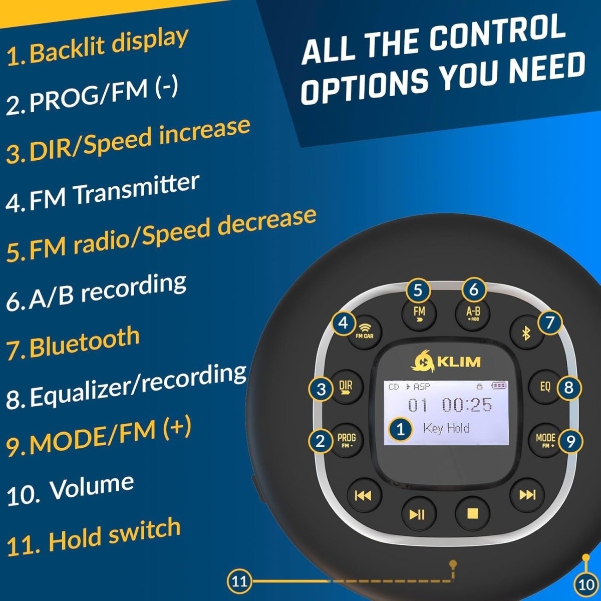Portable CD Player Bluetooth FM Transmitter SD AUX Anti Skip Gold - Kwikley
