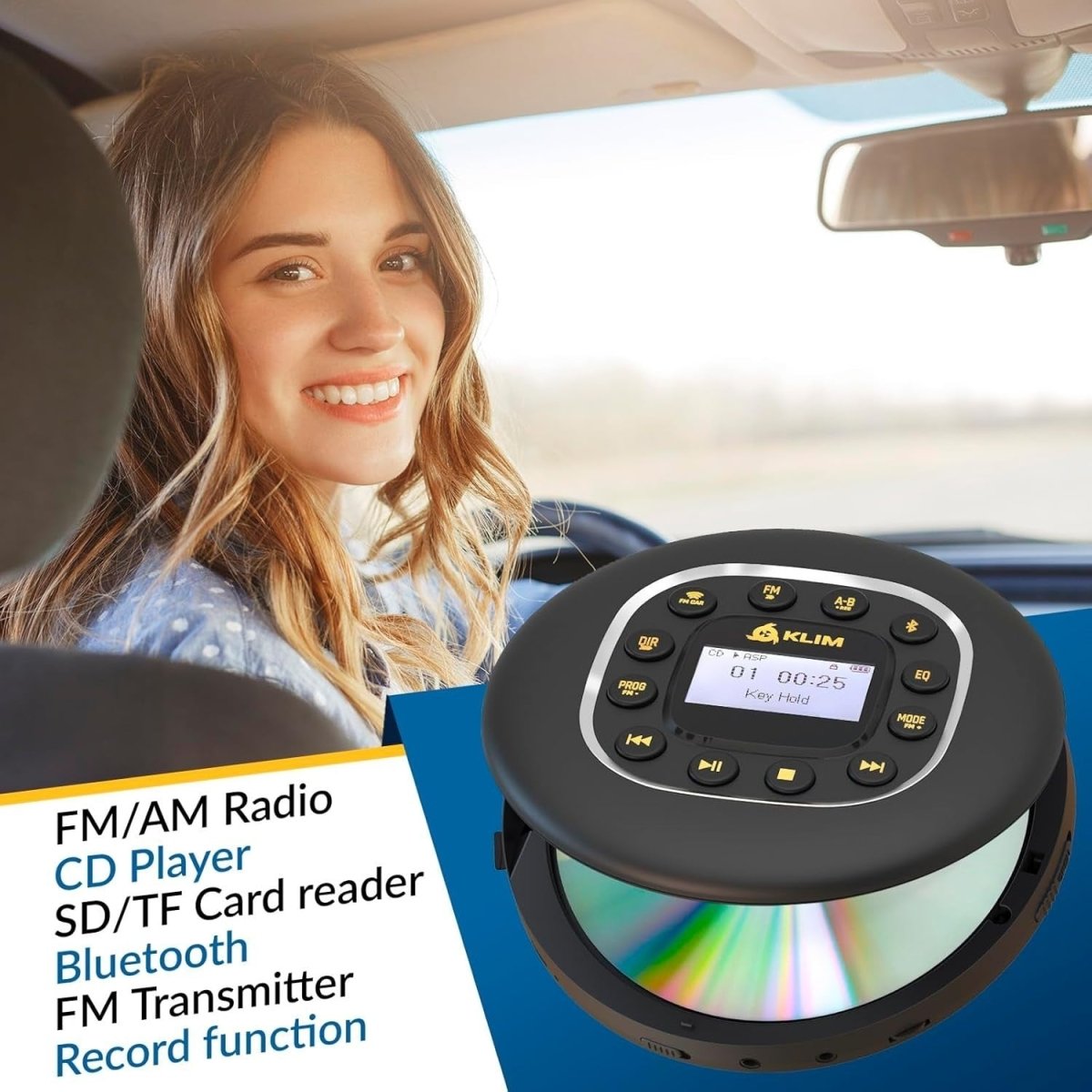 Portable CD Player Bluetooth FM Transmitter SD AUX Anti Skip Gold - Kwikley