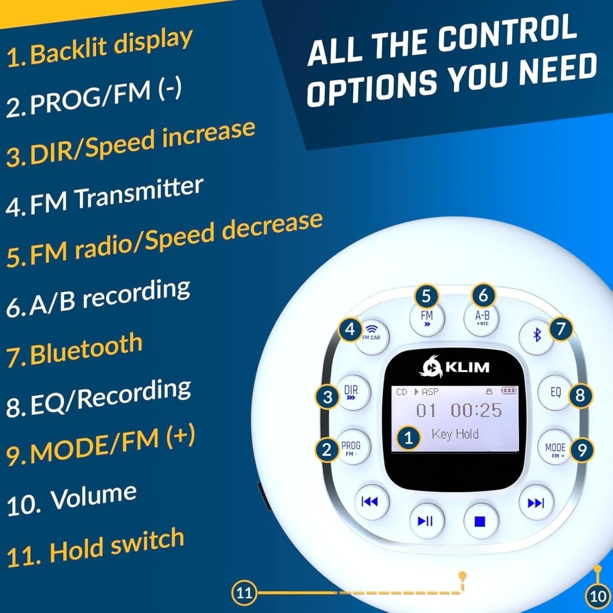 Portable CD Player Bluetooth FM Transmitter SD AUX Anti Skip White - Kwikley