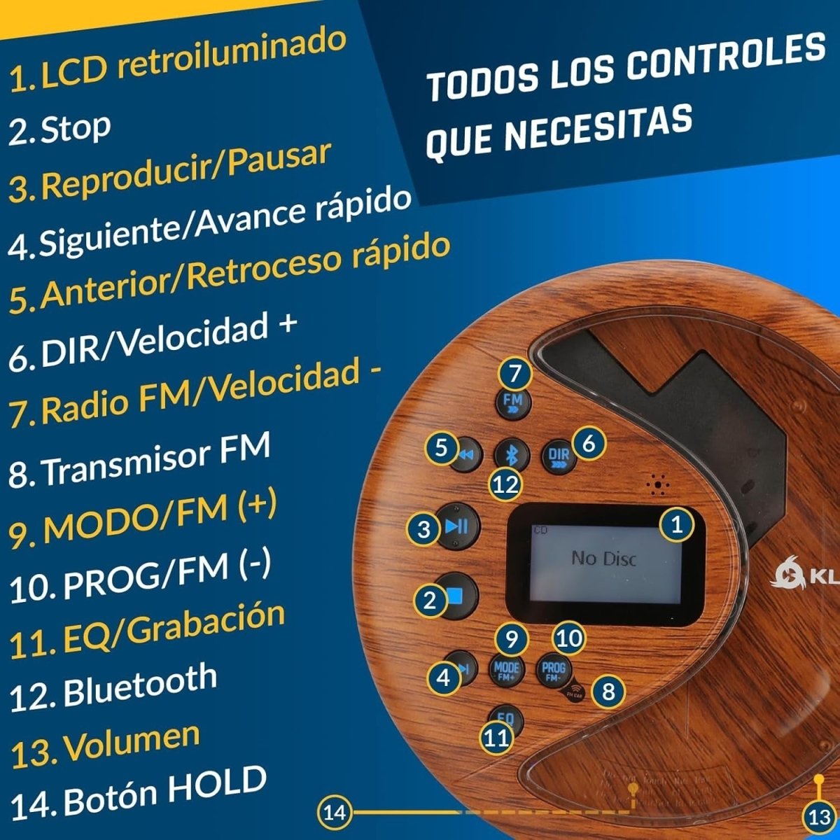 Portable CD Player Bluetooth FM Transmitter SD Card Rechargeable Wood - Kwikley