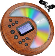Portable CD Player Bluetooth FM Transmitter SD Card Rechargeable Wood - Kwikley
