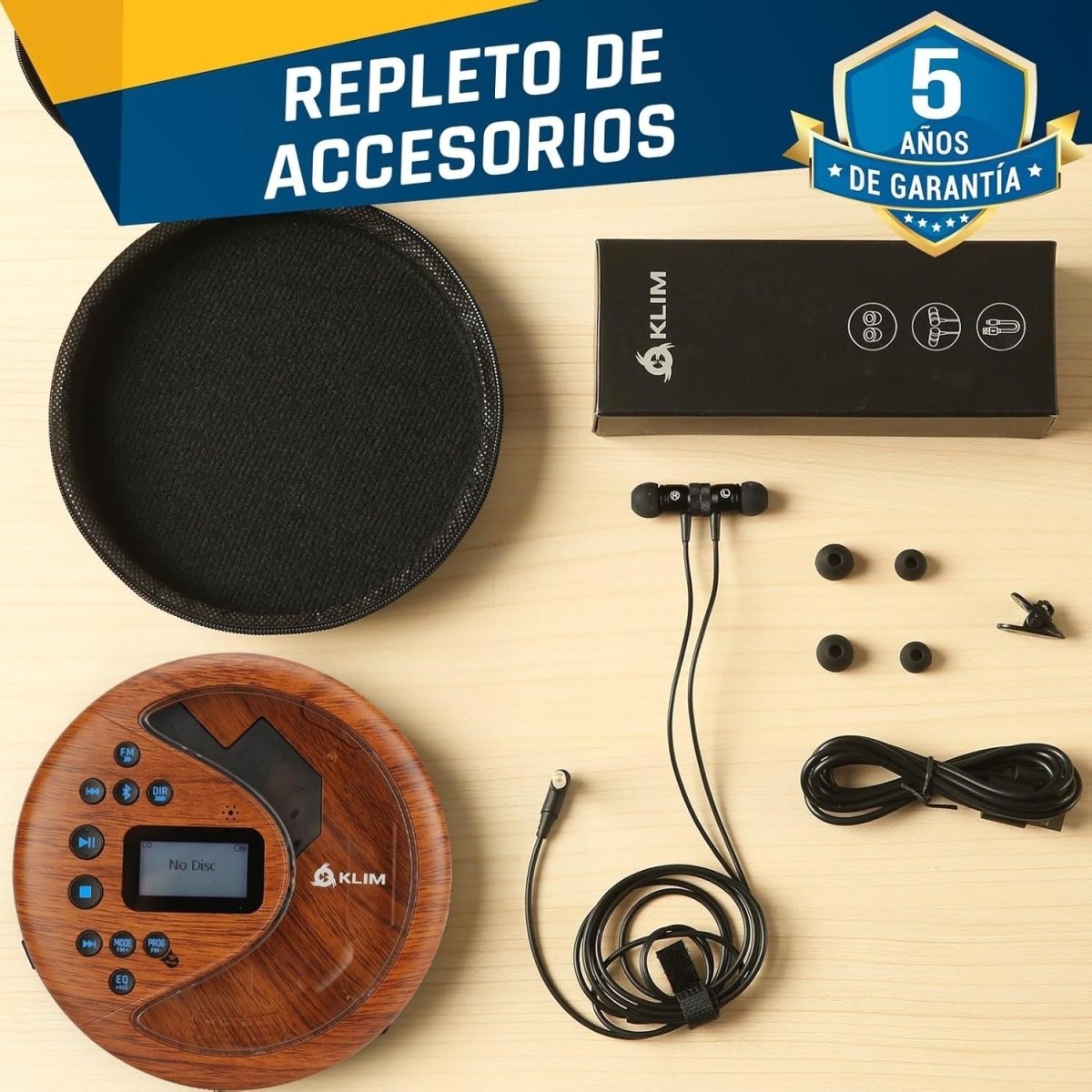 Portable CD Player Bluetooth FM Transmitter SD Card Rechargeable Wood - Kwikley