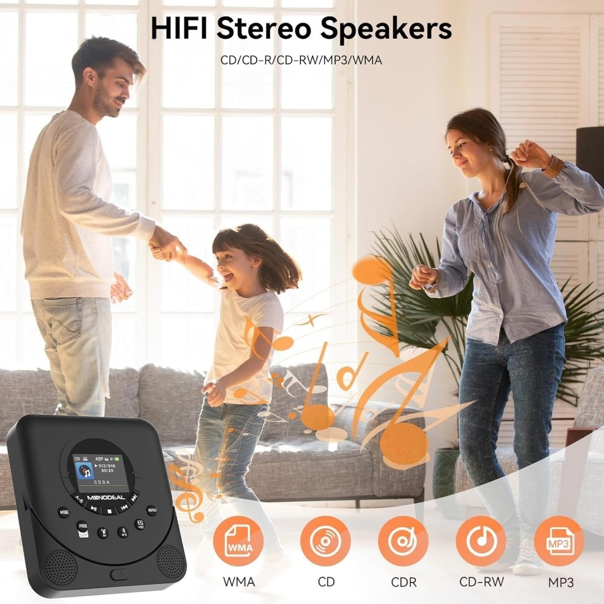Portable CD Player Bluetooth FM Transmitter TF Card Rechargeable - Kwikley