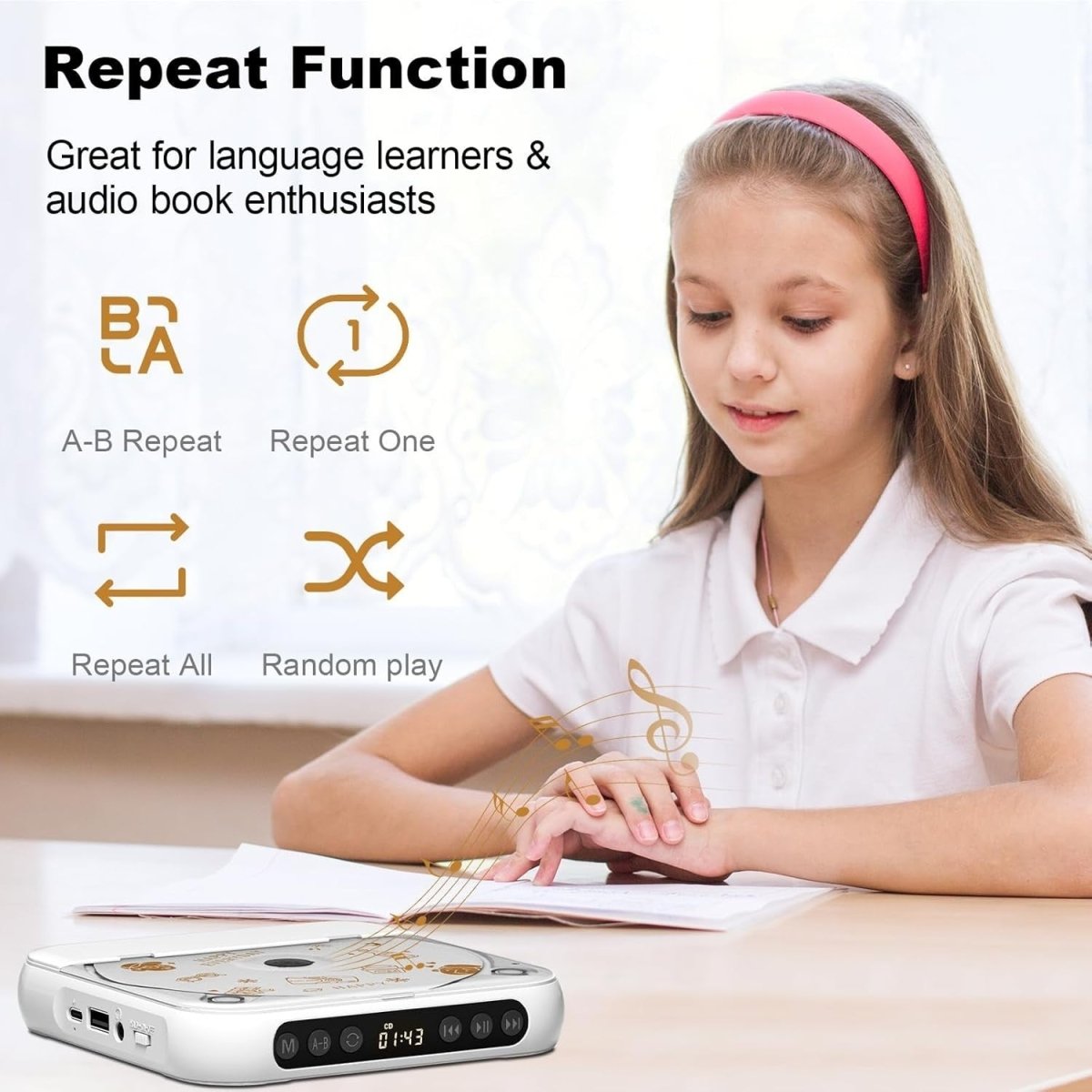 Portable CD Player Bluetooth Rechargeable HiFi Speaker Anti Skip - Kwikley