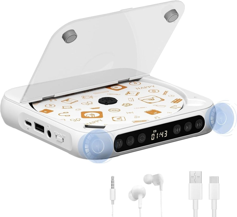 Portable CD Player Bluetooth Rechargeable HiFi Speaker Anti Skip - Kwikley