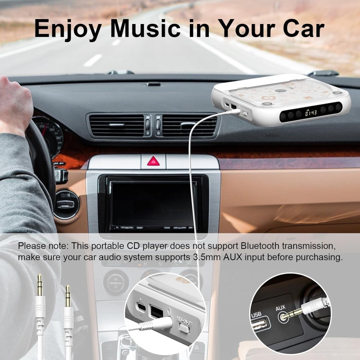 Portable CD Player Bluetooth Rechargeable HiFi Speaker Anti Skip - Kwikley