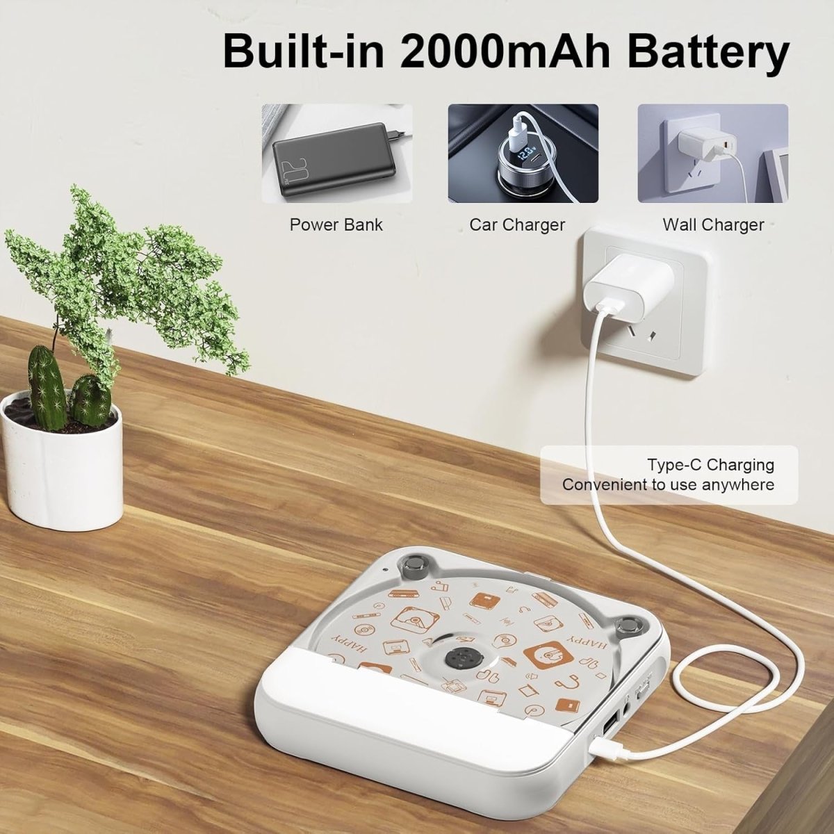 Portable CD Player Bluetooth Rechargeable HiFi Speaker Anti Skip - Kwikley