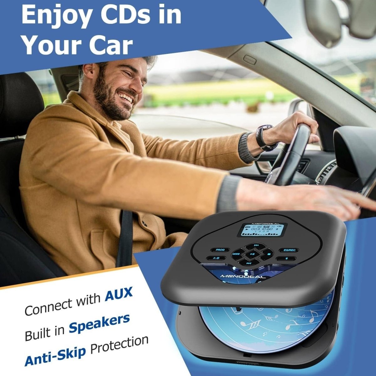 Portable CD Player Bluetooth Speaker Rechargeable Anti Skip AUX - Kwikley