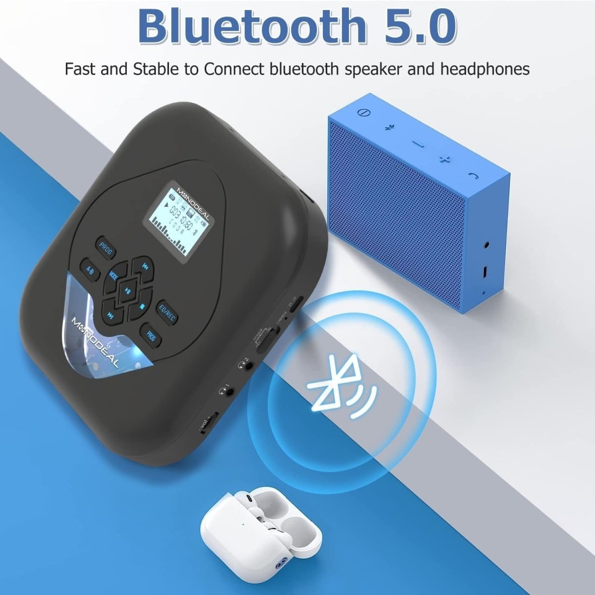 Portable CD Player Bluetooth Speaker Rechargeable Anti Skip AUX - Kwikley