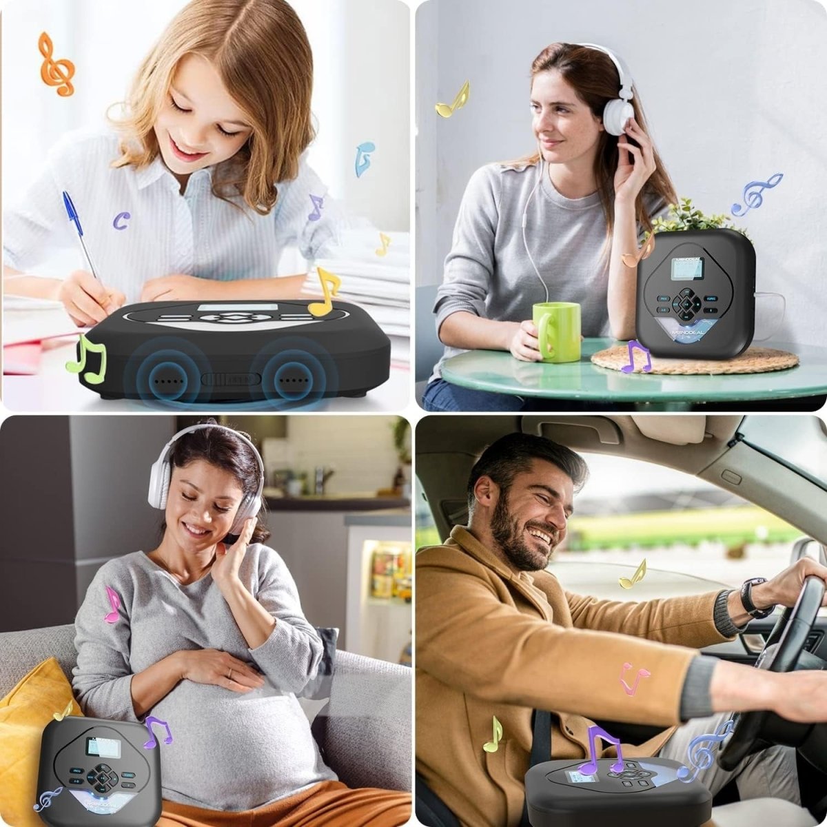 Portable CD Player Bluetooth Speaker Rechargeable Anti Skip AUX - Kwikley