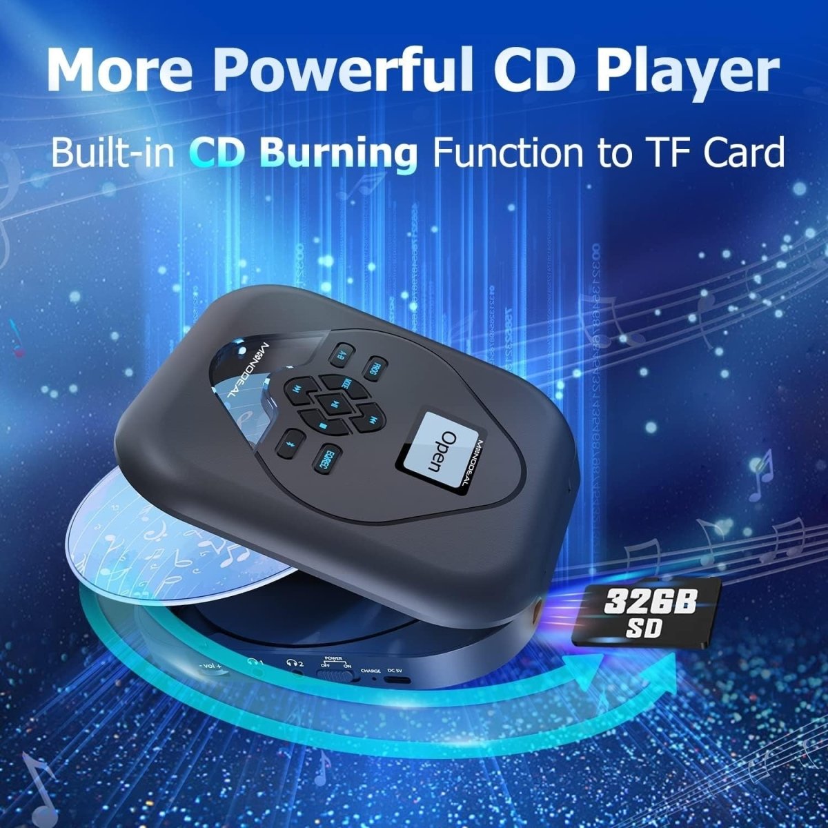 Portable CD Player Bluetooth Speaker Rechargeable Anti Skip AUX - Kwikley