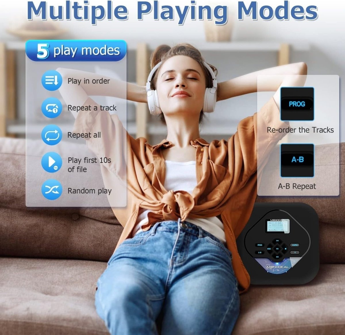 Portable CD Player Bluetooth Speaker Rechargeable Anti Skip AUX - Kwikley