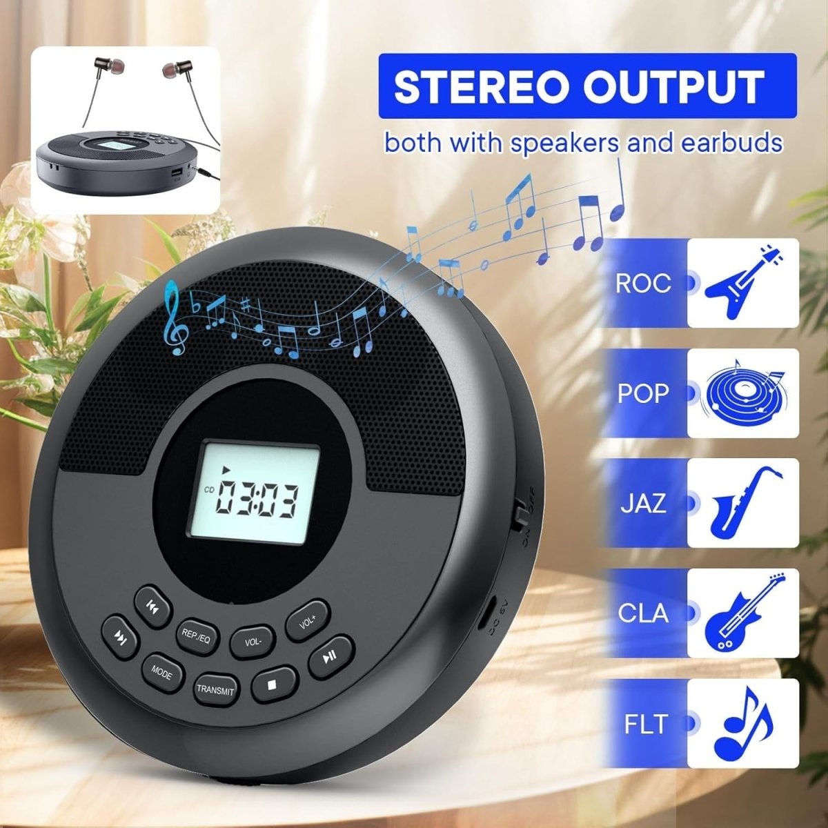 Portable CD Player Bluetooth Speakers Rechargeable Anti - Skip AUX Car - Kwikley