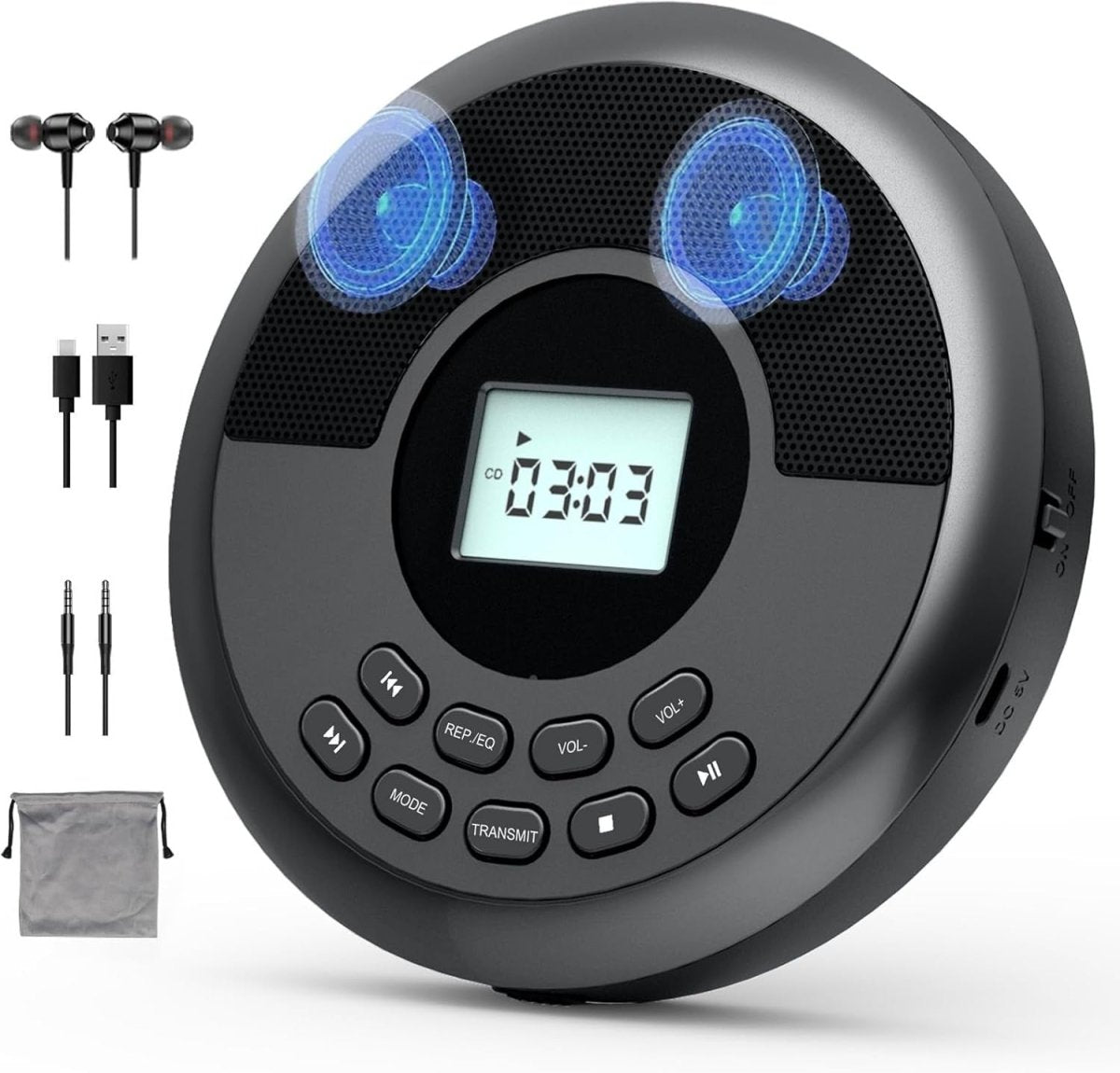 Portable CD Player Bluetooth Speakers Rechargeable Anti - Skip AUX Car - Kwikley