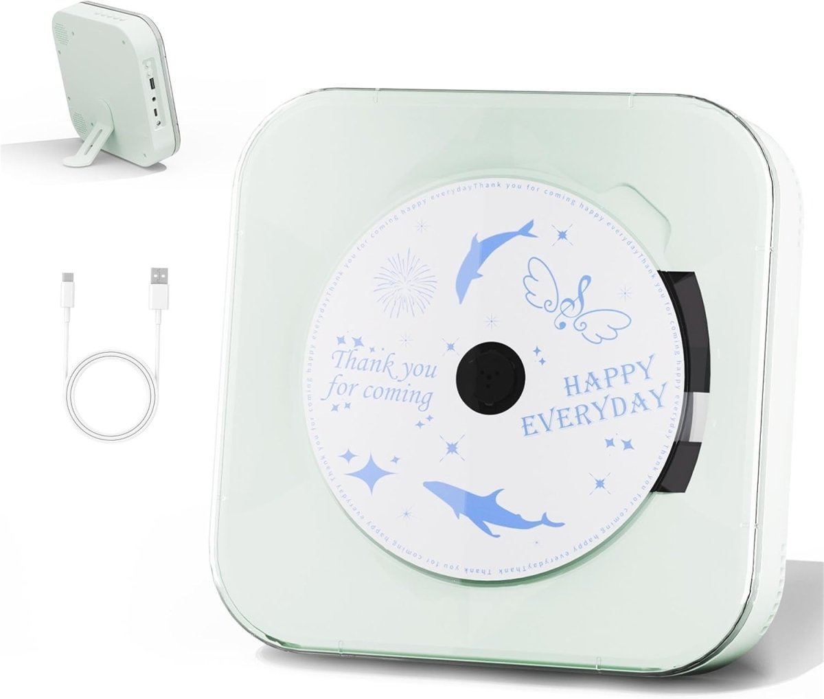 Portable CD Player Bluetooth USB Dual Speakers Transparent Cover Battery - Kwikley