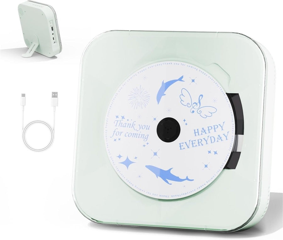 Portable CD Player Bluetooth USB Dual Speakers Transparent Cover Battery - Kwikley