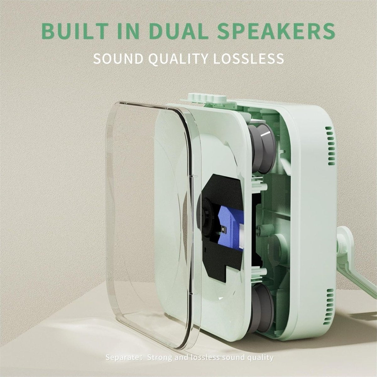 Portable CD Player Bluetooth USB Dual Speakers Transparent Cover Battery - Kwikley