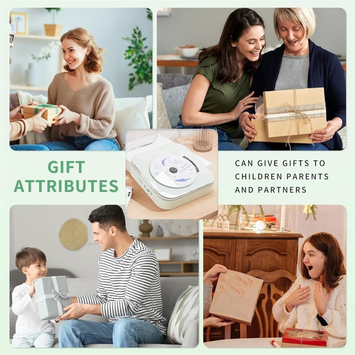 Portable CD Player Bluetooth USB Dual Speakers Transparent Cover Battery - Kwikley