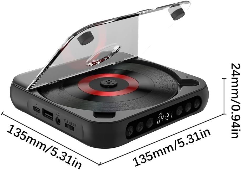 Portable CD Player Bluetooth USB TF A - B Repeat Timer Remote Black - Kwikley