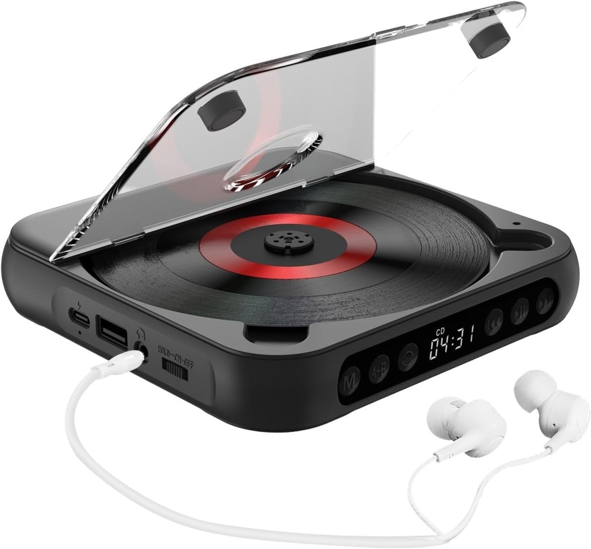 Portable CD Player Bluetooth USB TF A - B Repeat Timer Remote Black - Kwikley