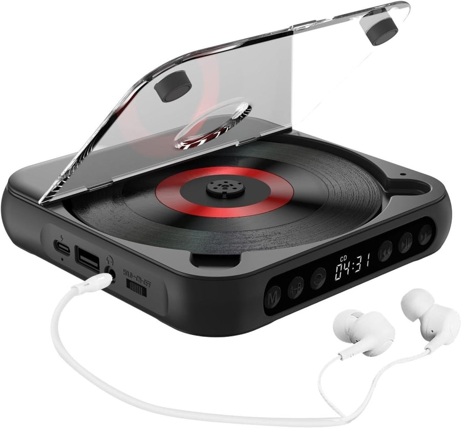 Portable CD Player Bluetooth USB TF A - B Repeat Timer Remote Black - Kwikley